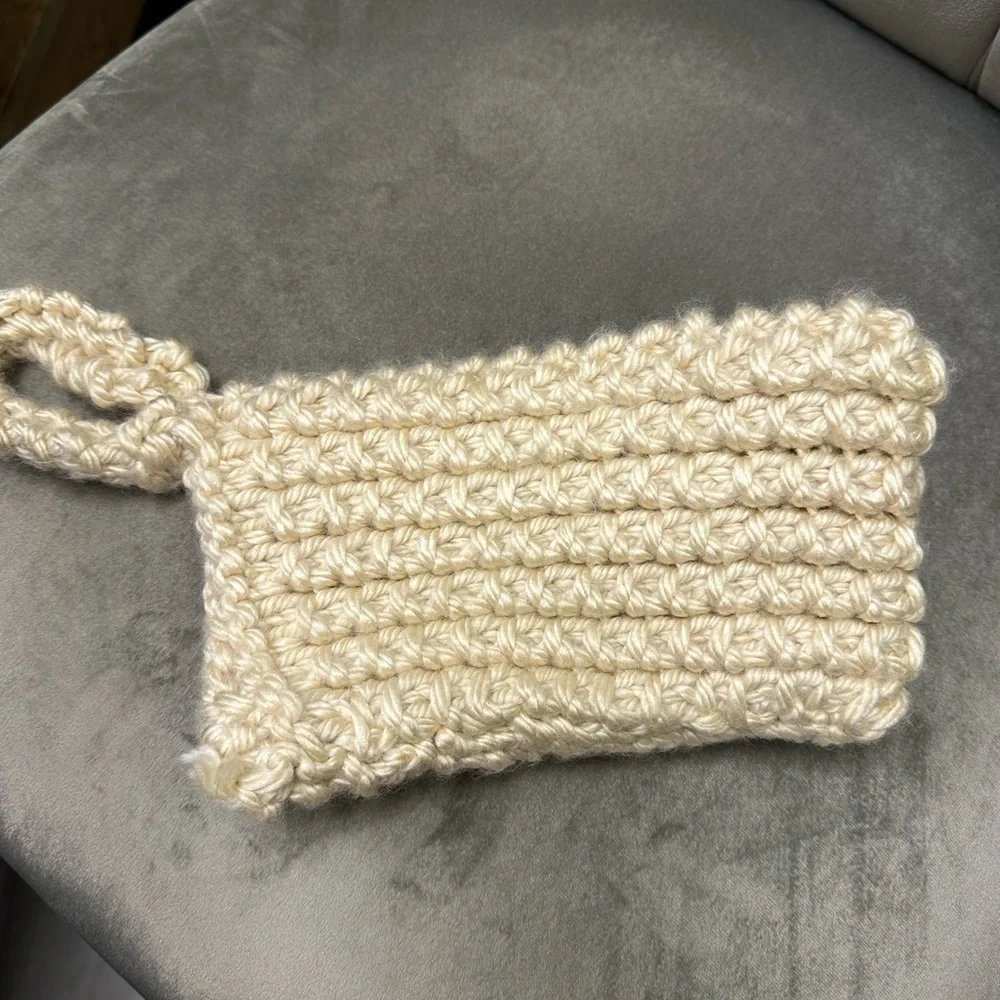 Handcrafted Cream Crochet Pouch with Red Flower